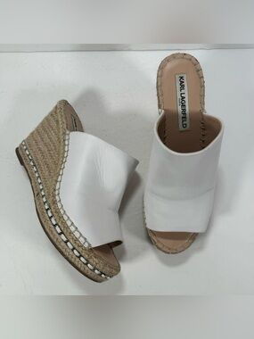 Karl Lagerfeld Carina White Leather Espadrille Wedge Sandals Women Size 8.5M